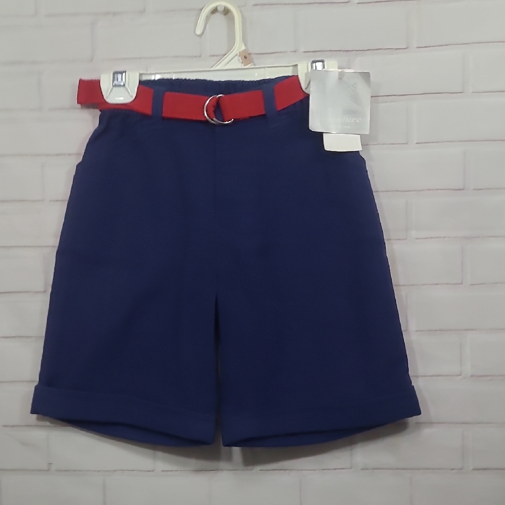 NWT Kids Unisex Blue Shorts with Red Belt